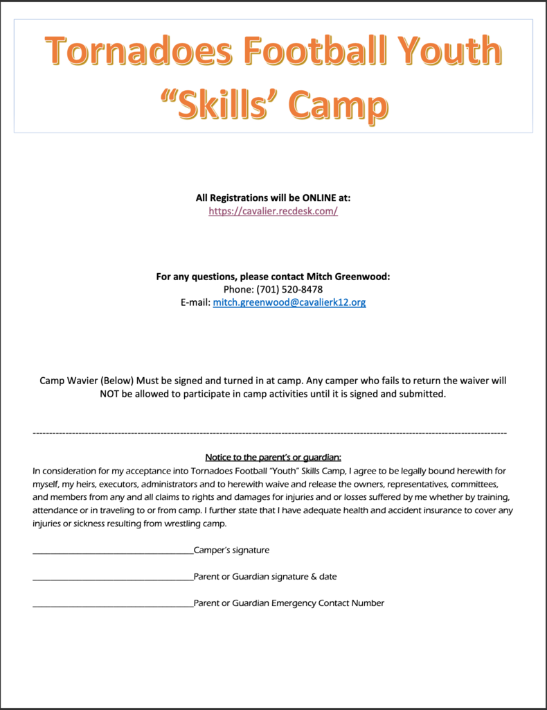 Youth FB Camp Registration Form