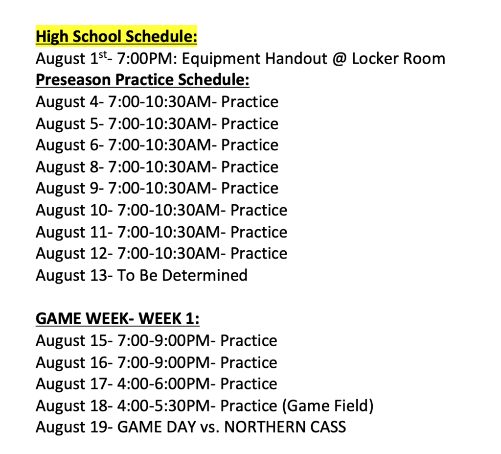 HS Practice Schedule