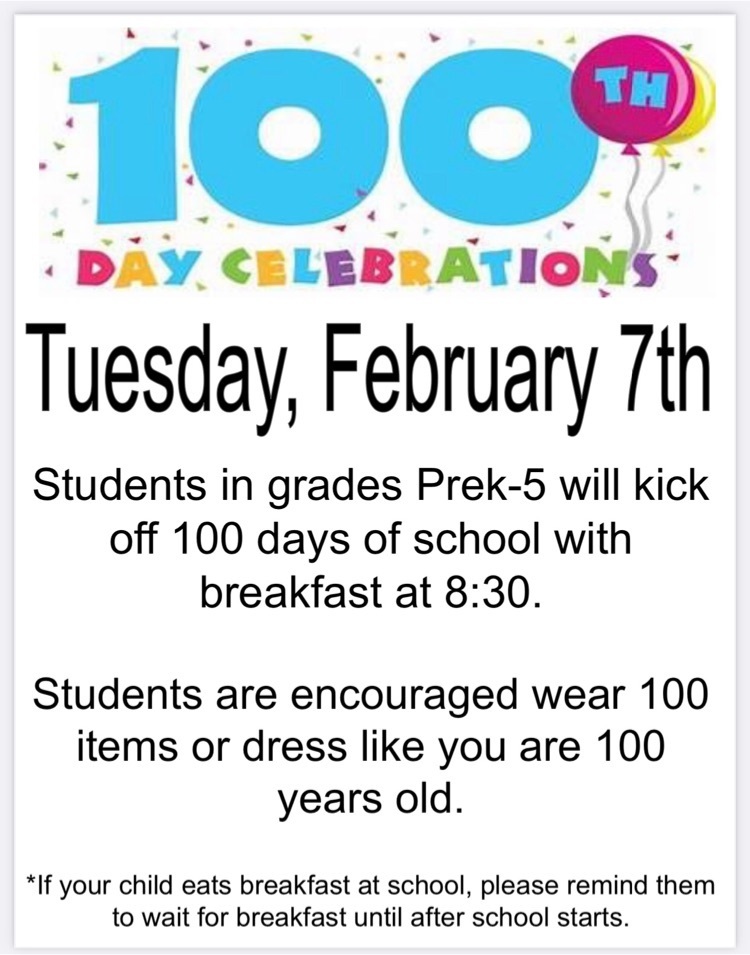 100th Day of School info