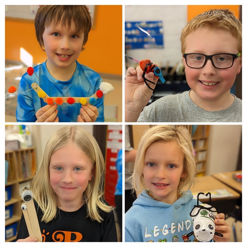 Four second graders and their creations.